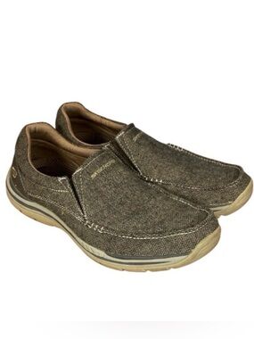 Skechers  Expected Avillo Fabric Tan Relaxed Fit Slip-On Comfort Loafers Sz 8.5